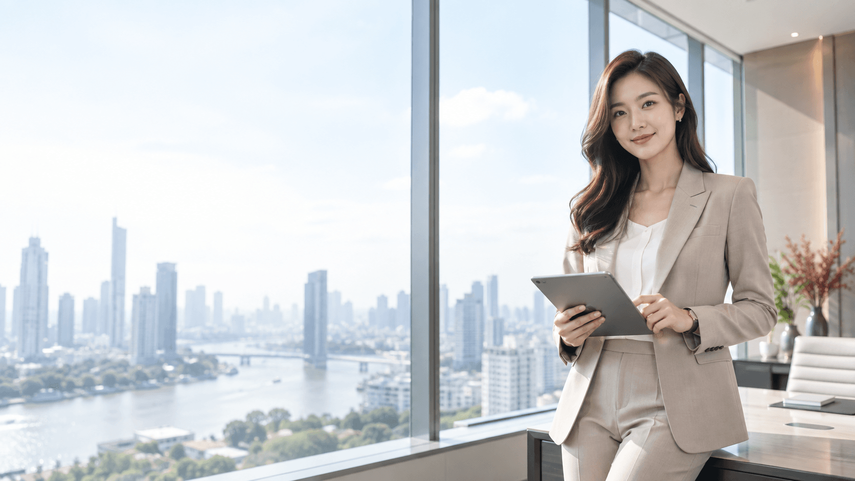 ที่ปรึกษาการเงินกำลังทำงานในสำนักงานสมัยใหม่